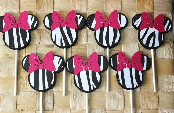 Minnie Mouse Zebra Cupcake Toppers Mickey por PaperletteDesigns