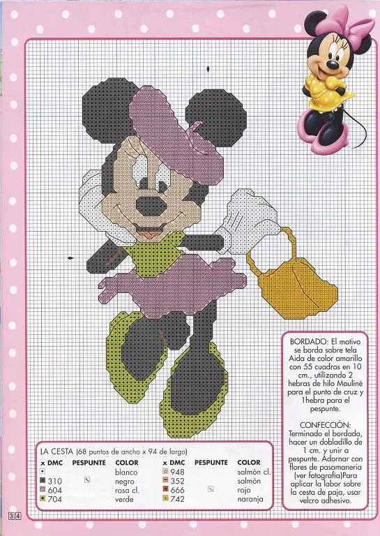 patrones punto cruz minnie (4) | Aprender manualidades es facilisimo.