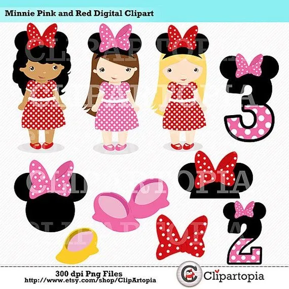 Minnie rosa y rojo digital clipart / Minnie Fiesta por ClipArtopia Minnie rosa y rojo digital clipart / Minnie Fiesta por ClipArtopia