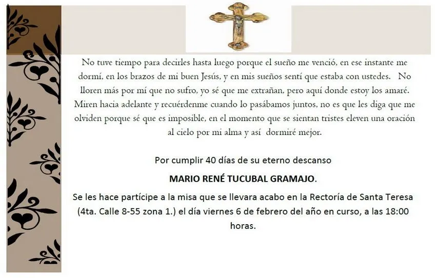 Misa por cumplir 40 días de fallecido del Niño Mario Rene Tucubal Misa por cumplir 40 días de fallecido del Niño Mario Rene Tucubal