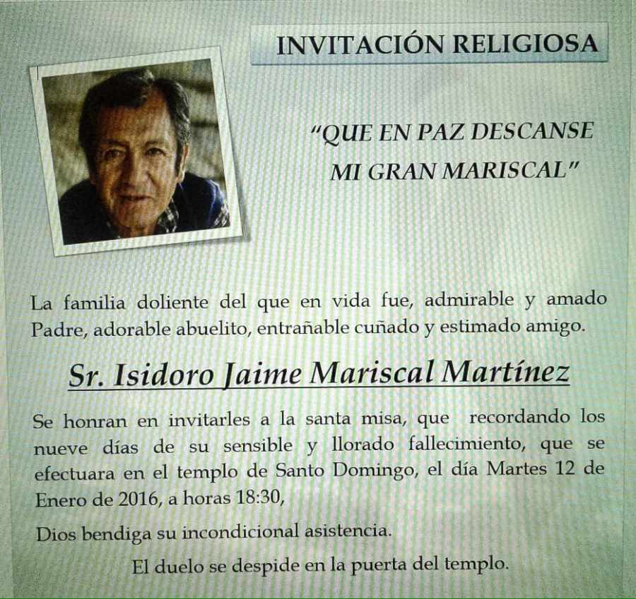 Misa de nueve días por el descanso de Jaime Mariscal Misa de nueve días por el descanso de Jaime Mariscal