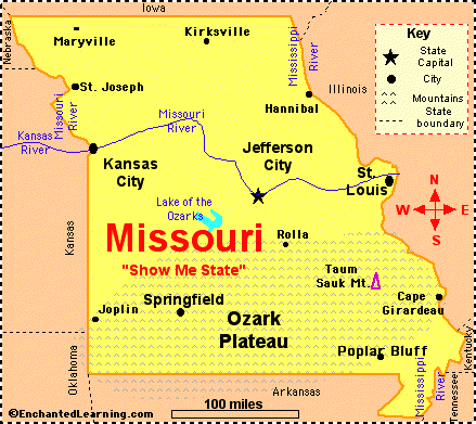 Missouri: Facts, Map and State Symbols - EnchantedLearning.com Missouri: Facts, Map and State Symbols - EnchantedLearning.com