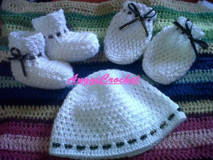 Juego de manoplas, escarpines y gorro para bebe recien nacido ...