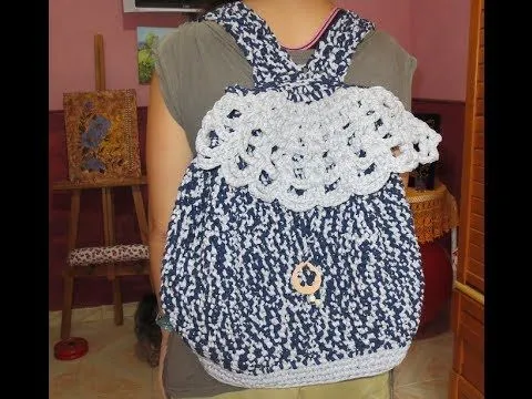 Mochila de trapillo a crochet -petición de Antonia Figueroa parte ...