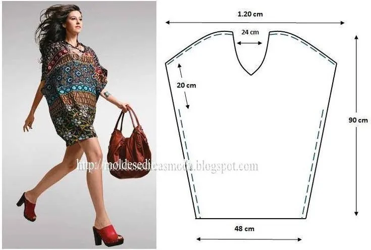 Modelagem de vestido estilo caftã trapézio. Fonte: https://www ... Modelagem de vestido estilo caftã trapézio. Fonte: https://www ...