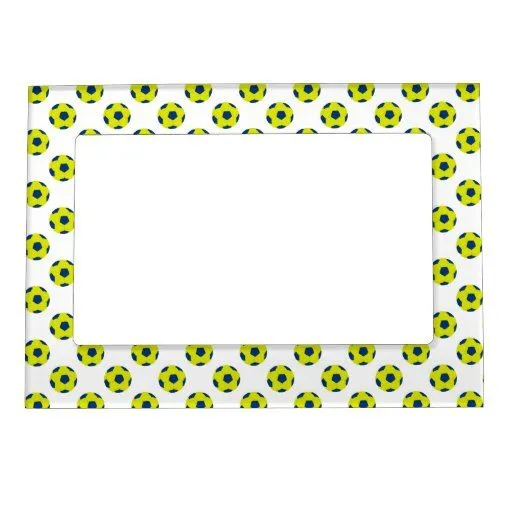 Modelo amarillo y azul del balón de fútbol marcos magnéticos para ...