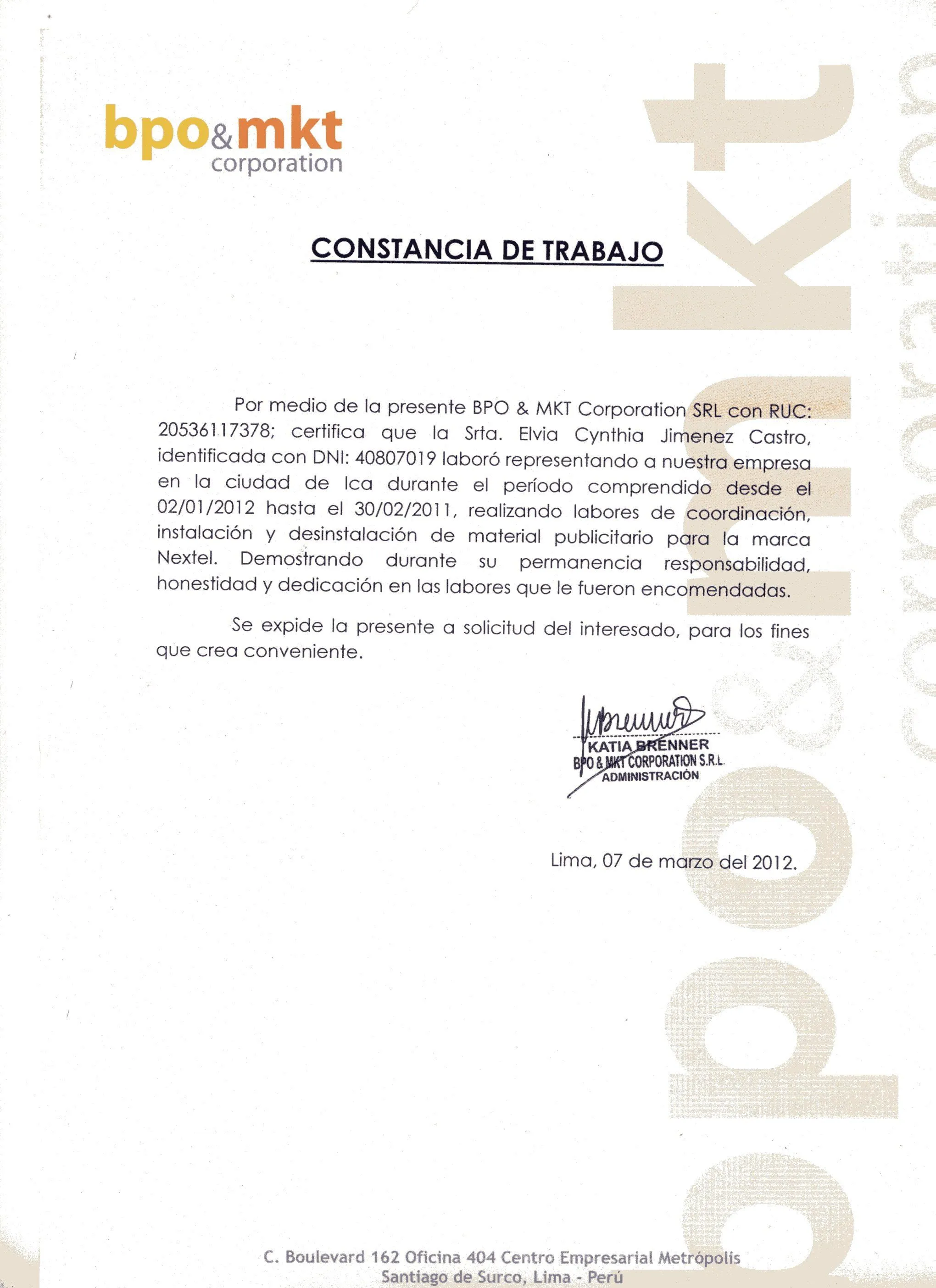 Modelo de carta laboral - Ejemplos De