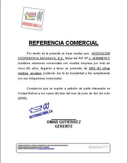 Carta de referencia Comercial : FORMATOS Y MODELOS LEGALES | http ...