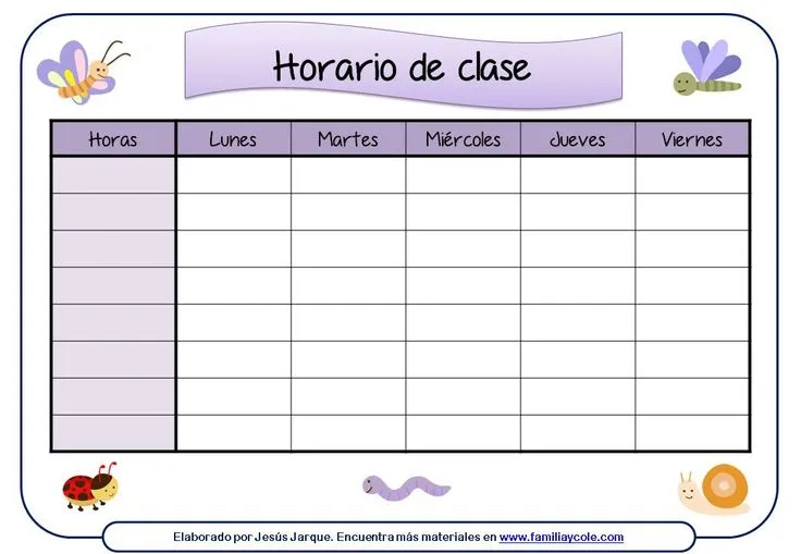 Modelo de horario escolar con dibujos | Materiales | Pinterest