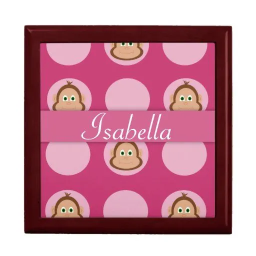 Modelo de lunar personalizado rosa del mono cajas de joyas de Zazzle.