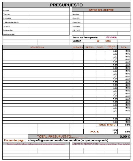 Formato de presupuesto en word - Imagui