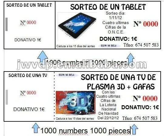 Entrega rápida y buena calidad de billetes de rifa/billete de ...