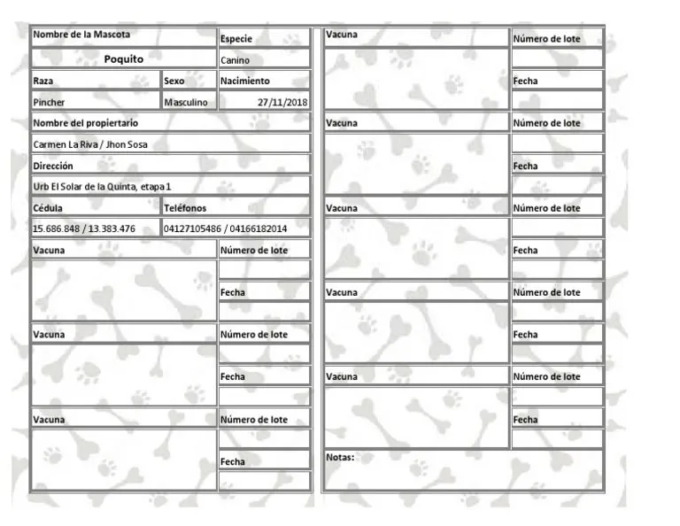 Modelo de Tarjeta de Vacunas para Mascotas | PDF Modelo de Tarjeta de Vacunas para Mascotas | PDF