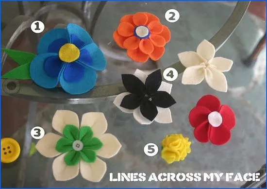 Cinco modelos de clips para el pelo con flores de fieltro ... Cinco modelos de clips para el pelo con flores de fieltro ...