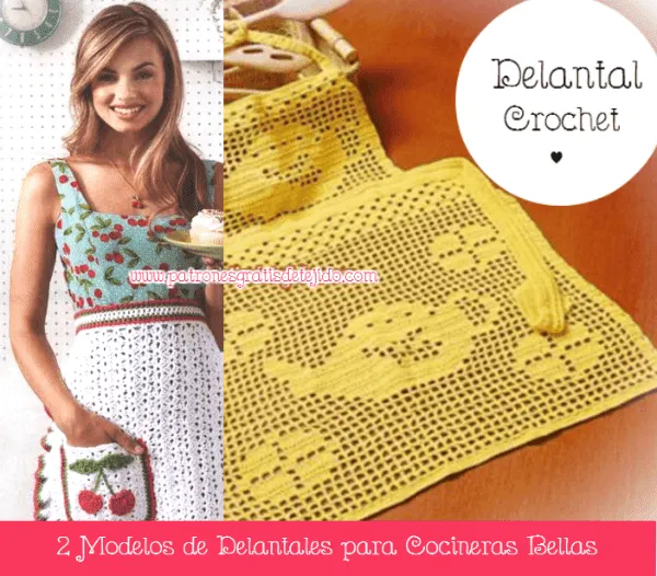 2 Modelos de Delantales Crochet para Cocineras Bellas | Crochet y ...