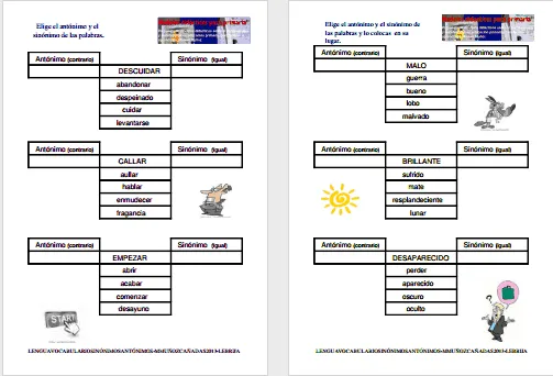 Modelos didácticos para primaria: Sinónimos y antónimos.Aprendemos ...