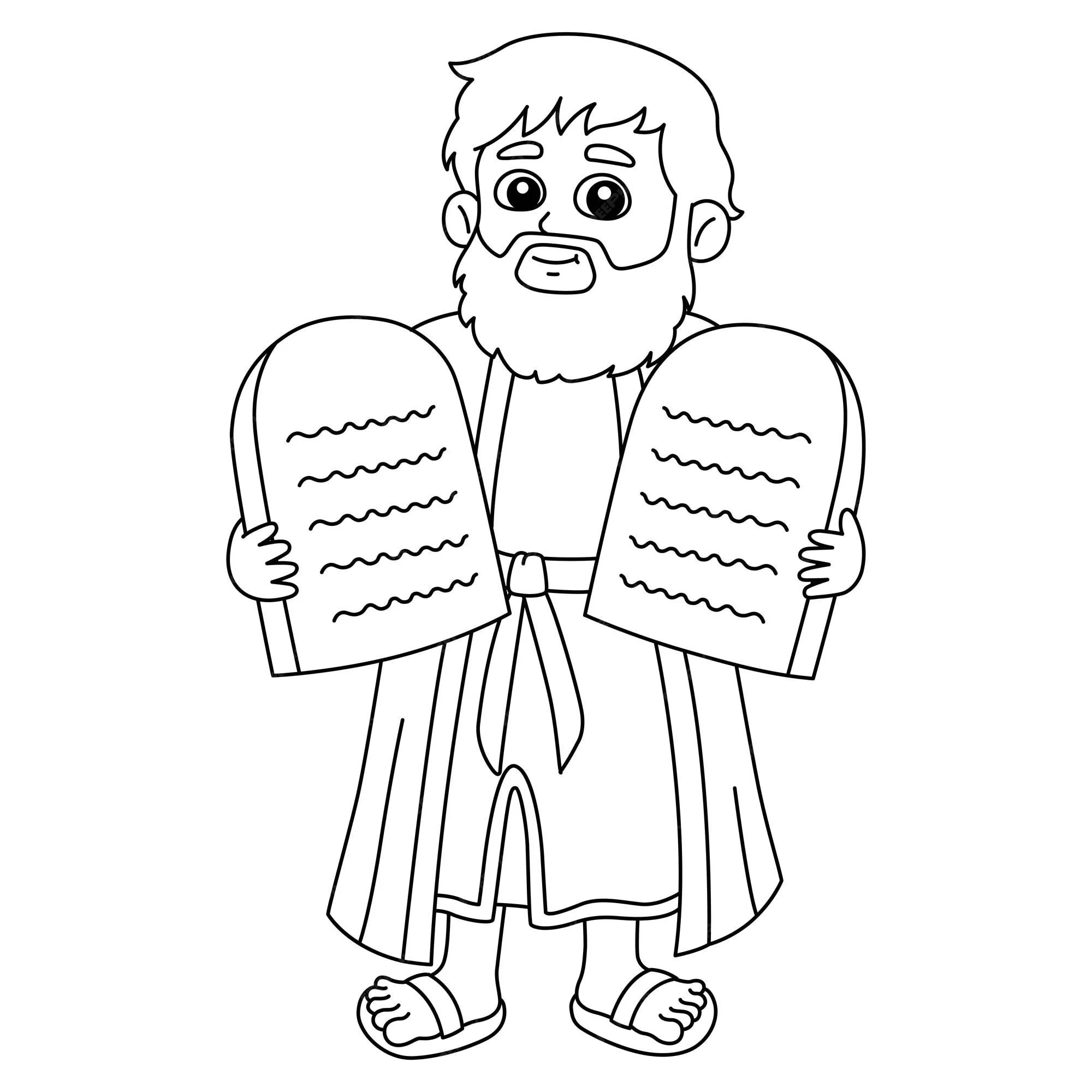 Moisés con 10 mandamientos página para colorear aislada | Vector Premium Moisés con 10 mandamientos página para colorear aislada | Vector Premium