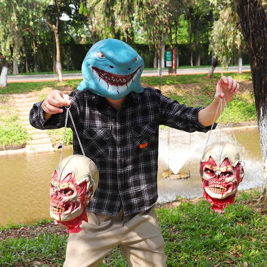 MOKRY PARTY Máscara de cabeza de tiburón, máscara de cabeza de pez azul del  océano, disfraz de animal de Halloween para adultos : Amazon.com.mx: Ropa,  Zapatos y Accesorios
