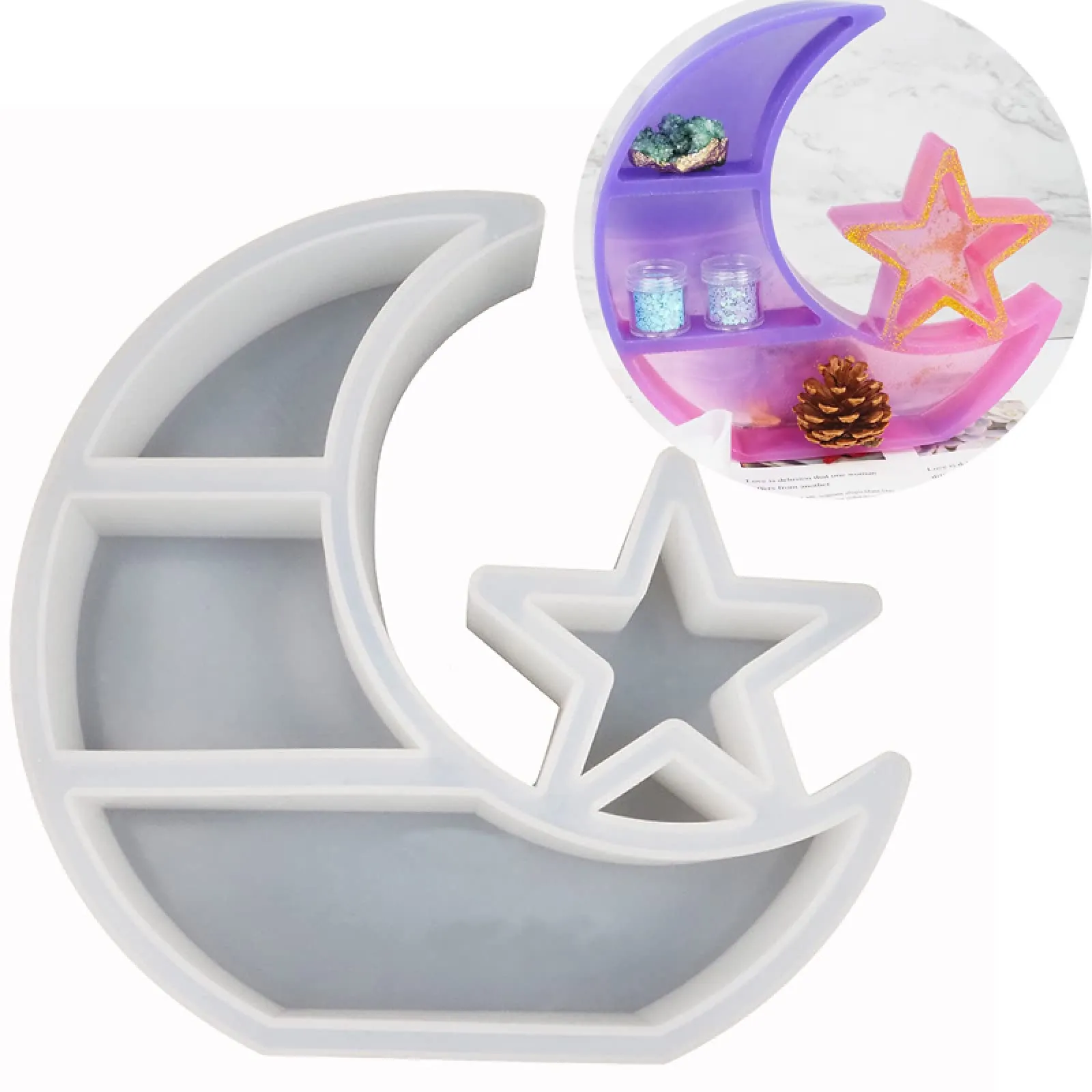 Molde de almacenamiento de silicona para bricolaje, diseño de estrella de luna, bandeja grande, moldes de resina epoxi : Amazon.com.mx: Hogar y Cocina Molde de almacenamiento de silicona para bricolaje, diseño de estrella de luna, bandeja grande, moldes de resina epoxi : Amazon.com.mx: Hogar y Cocina