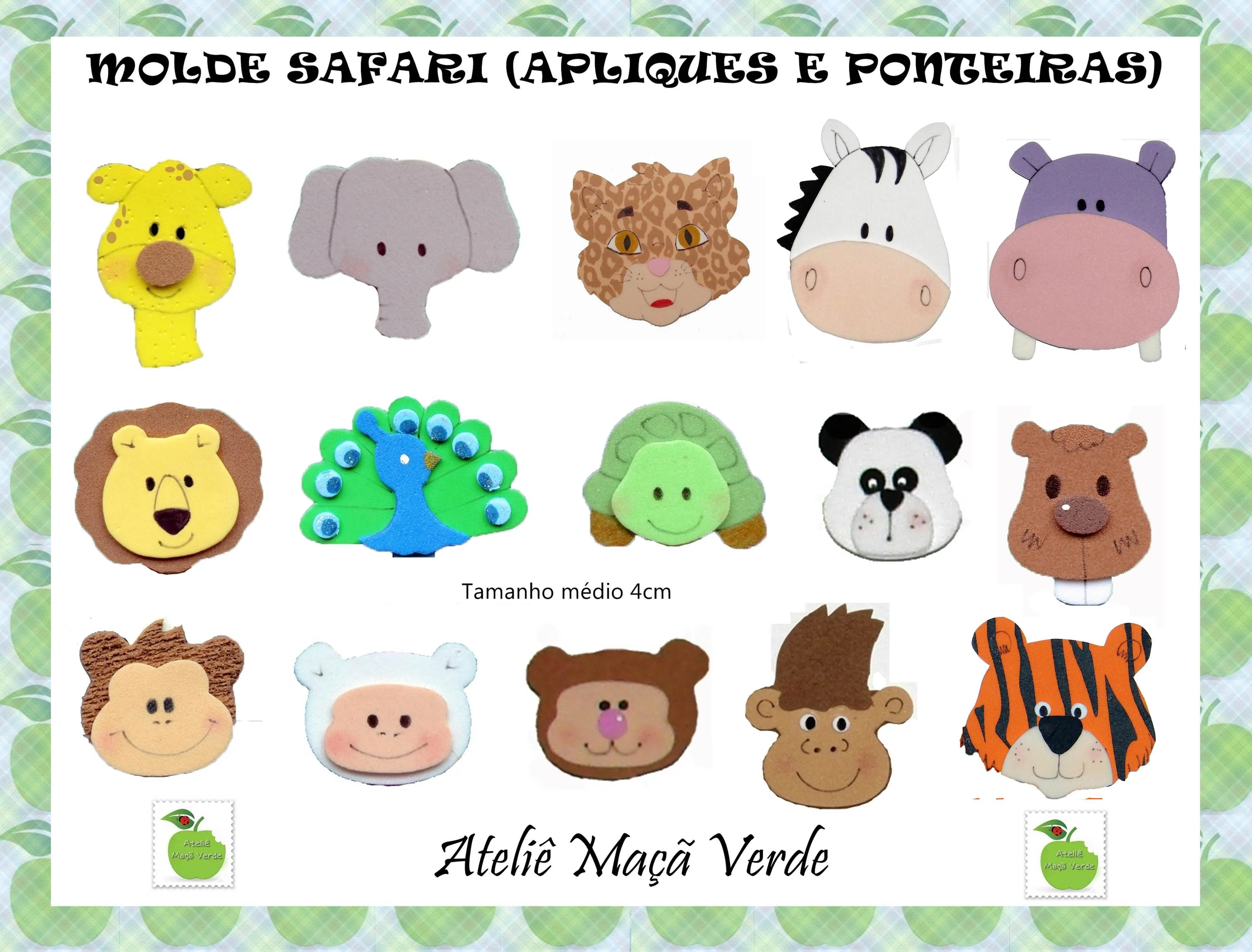 MOLDE APLIQUES SAFARI PEQUENOS | Ateliê Maçã Verde | Elo7