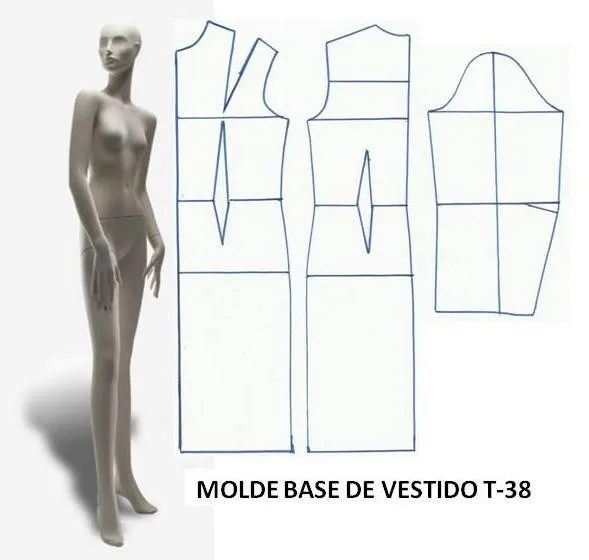 MOLDE BASE VESTIDO T-38 - Moldes Moda por Medida MOLDE BASE VESTIDO T-38 - Moldes Moda por Medida