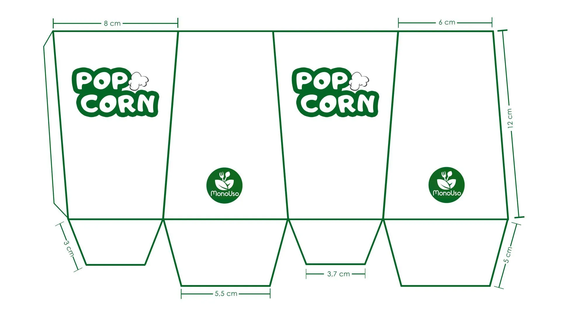 ▷ Molde para caja de palomitas【 CON MEDIDAS 】- Monouso ▷ Molde para caja de palomitas【 CON MEDIDAS 】- Monouso
