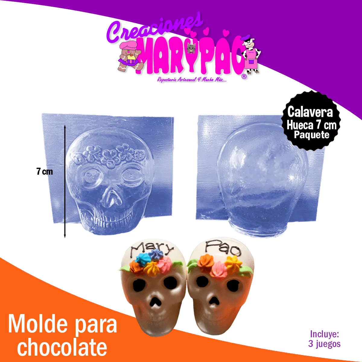 Molde Calavera Hueca 7 cm Chocolate Halloween Dia de Muertos – Creaciones Marypao Molde Calavera Hueca 7 cm Chocolate Halloween Dia de Muertos – Creaciones Marypao