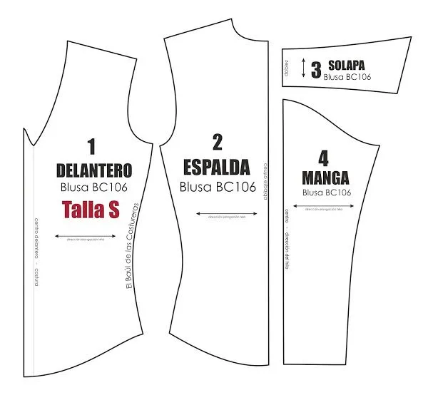 Molde de costura gratis para blusa manga larga Talla S M L para ...