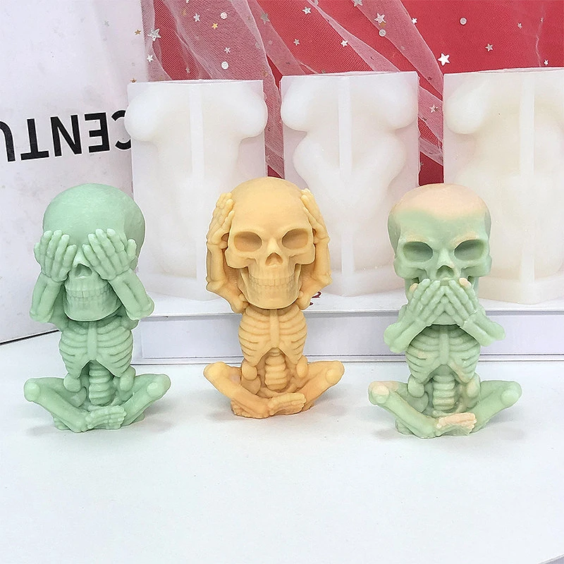 Molde de esqueleto 3D para decoración del hogar de Halloween, forma de mecha de vela para velas, molde de figura humana, moldes de fundición de yeso de silicona, Kit de cera - Molde de esqueleto 3D para decoración del hogar de Halloween, forma de mecha de vela para velas, molde de figura humana, moldes de fundición de yeso de silicona, Kit de cera -