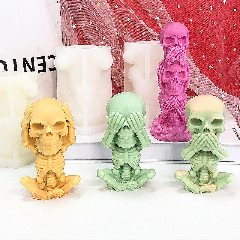 Molde de esqueleto 3D para decoración del hogar de Halloween, forma de  mecha de vela para velas, molde de figura humana, moldes de fundición de  yeso de silicona, Kit de cera -