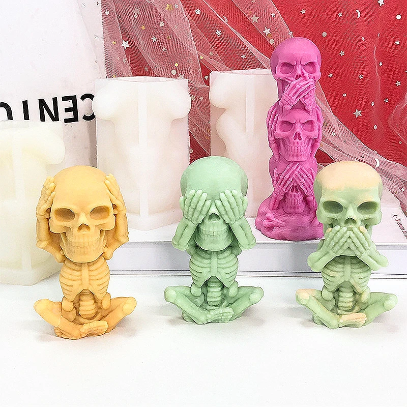 Molde de esqueleto 3D para decoración del hogar de Halloween, forma de mecha de vela para velas, molde de figura humana, moldes de fundición de yeso de silicona, Kit de cera - Molde de esqueleto 3D para decoración del hogar de Halloween, forma de mecha de vela para velas, molde de figura humana, moldes de fundición de yeso de silicona, Kit de cera -