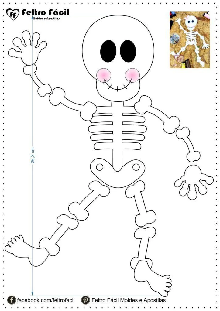 Molde de esqueleto criativo para salvar e imprimir [DIY] - Feltro Fácil |  Cartaz do dia das bruxas, Esqueletos para o halloween, Atividades para o  dia das bruxas