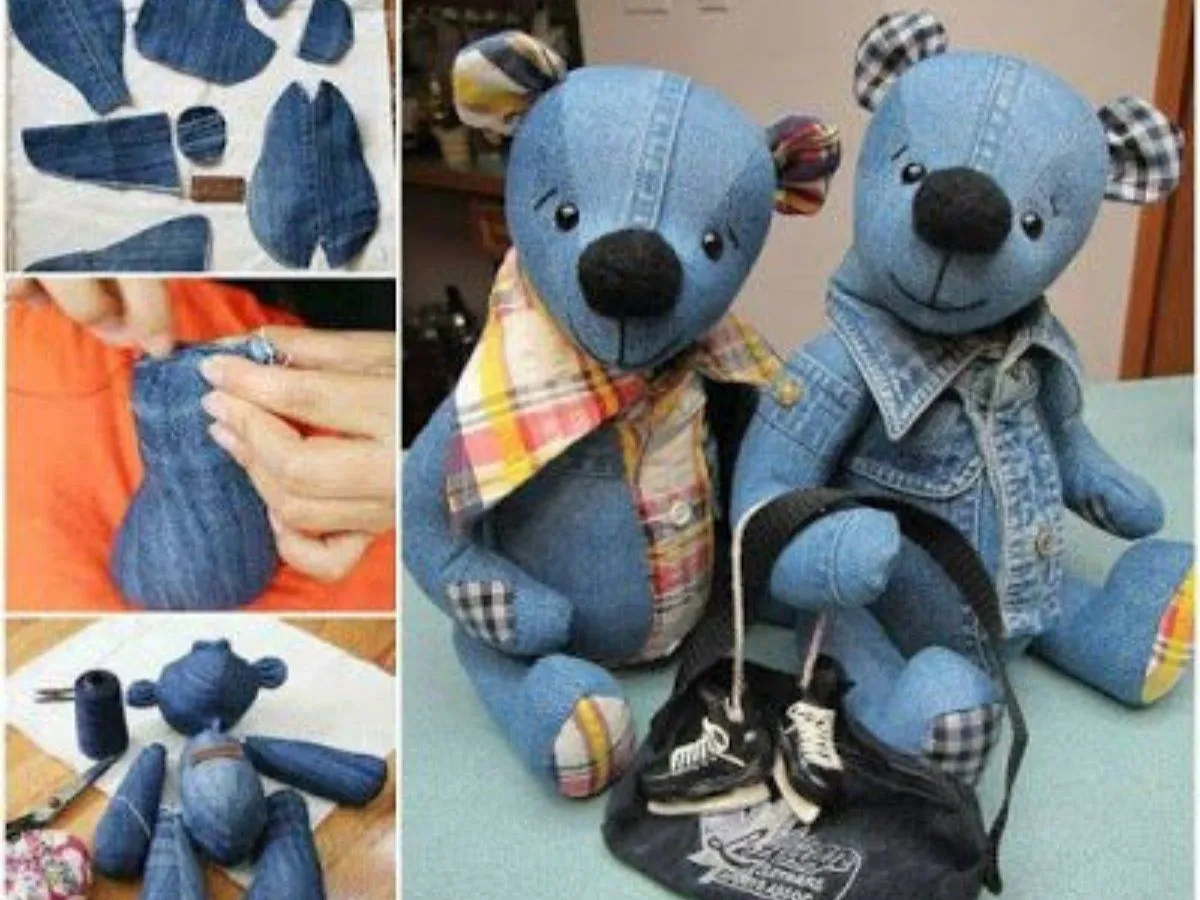 Molde Y Modelo De Oso De Peluche Hecho Con Jeans Molde Y Modelo De Oso De Peluche Hecho Con Jeans