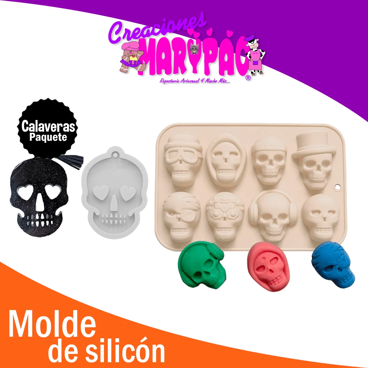 Molde De Silicón Calaveras + Molde Para Llavero – Creaciones Marypao Molde De Silicón Calaveras + Molde Para Llavero – Creaciones Marypao