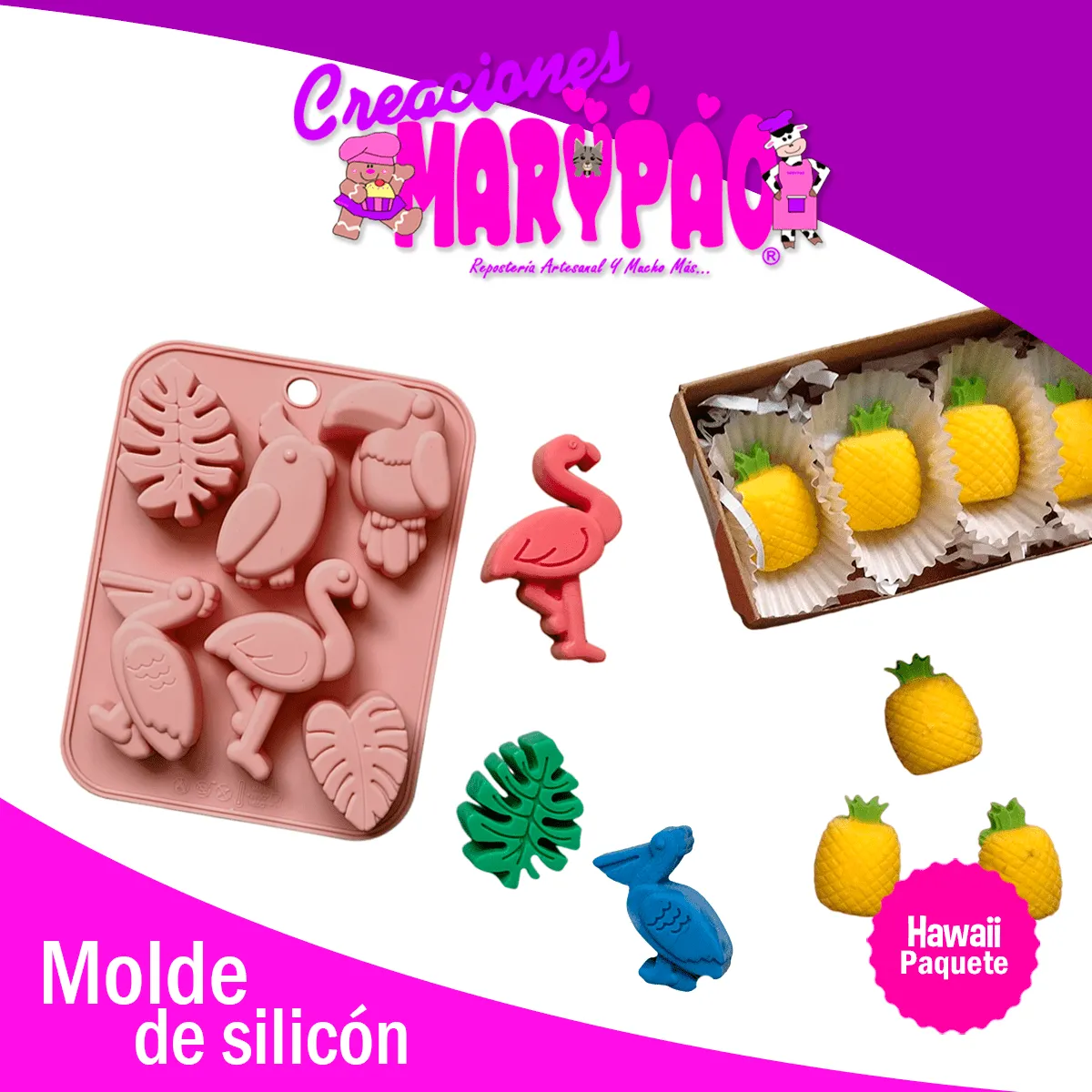 Molde De Silicón Hawaii Flamingo Tucán + Piña de Regalo – Creaciones Marypao Molde De Silicón Hawaii Flamingo Tucán + Piña de Regalo – Creaciones Marypao