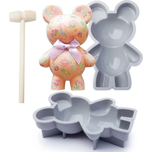 Molde de silicona para chocolate con forma de oso, 2 moldes de silicona para osos rompibles + 1 martillo de madera para dulces de San Valentín, fabricación de chocolate, osos r | Molde de silicona para chocolate con forma de oso, 2 moldes de silicona para osos rompibles + 1 martillo de madera para dulces de San Valentín, fabricación de chocolate, osos r |