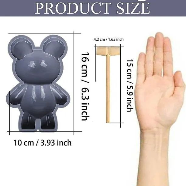 Molde de silicona para chocolate con forma de oso, 2 moldes de silicona para osos rompibles + 1 martillo de madera para dulces de San Valentín, fabricación de chocolate, osos rompibles, mousse Molde de silicona para chocolate con forma de oso, 2 moldes de silicona para osos rompibles + 1 martillo de madera para dulces de San Valentín, fabricación de chocolate, osos rompibles, mousse