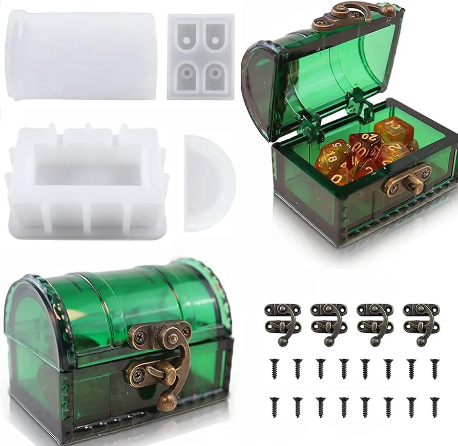 Moldes de caja de dados para resina, moldes de silicona para almacenamiento del tesoro, contenedores de Moldes de caja de dados para resina, moldes de silicona para almacenamiento del tesoro, contenedores de