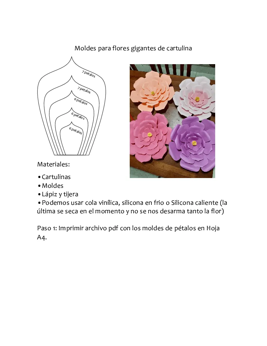Moldes para flores gigantes de cartulina - pdf Docer.com.ar Moldes para flores gigantes de cartulina - pdf Docer.com.ar