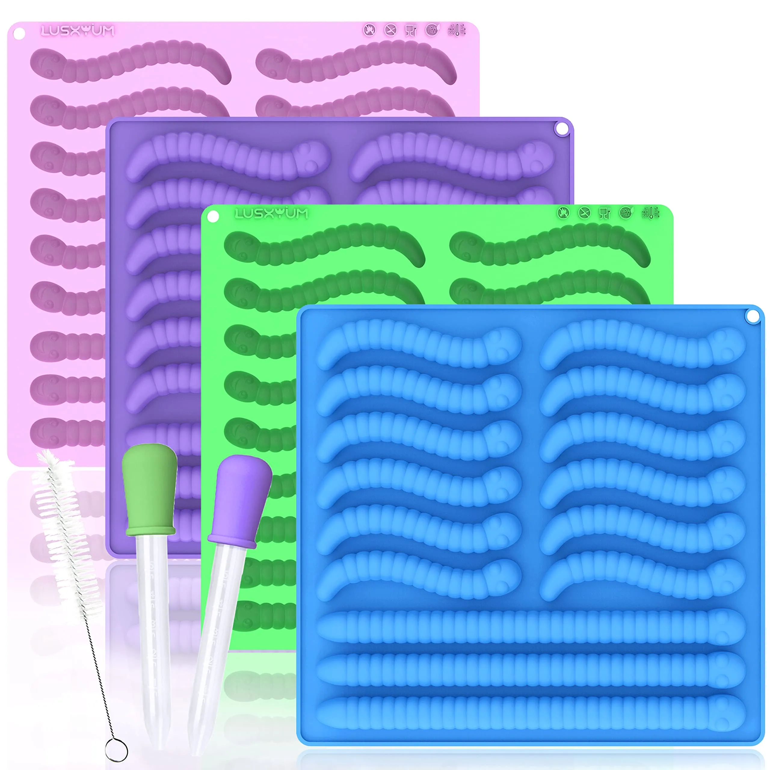 Moldes de gusano de goma grandes de silicona de 6 ml, 14 ml, 4 moldes de Moldes de gusano de goma grandes de silicona de 6 ml, 14 ml, 4 moldes de