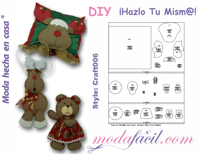 Moldes de Tres Manualidades en Foamy Cojín, Reno y Osa Craft006 Moldes de Tres Manualidades en Foamy Cojín, Reno y Osa Craft006