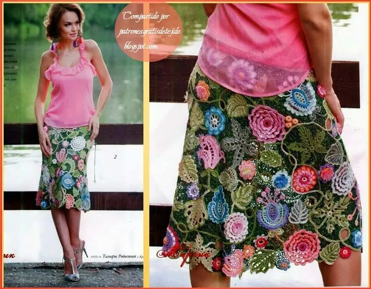 Moldes y patrones de falda crochet irlandés multucolor | koronka ... Moldes y patrones de falda crochet irlandés multucolor | koronka ...