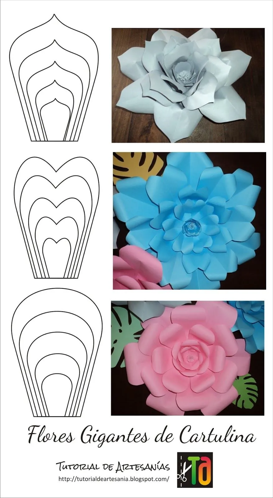 Tutorial de Artesanías: Flores gigantes en cartulina Tutorial de Artesanías: Flores gigantes en cartulina