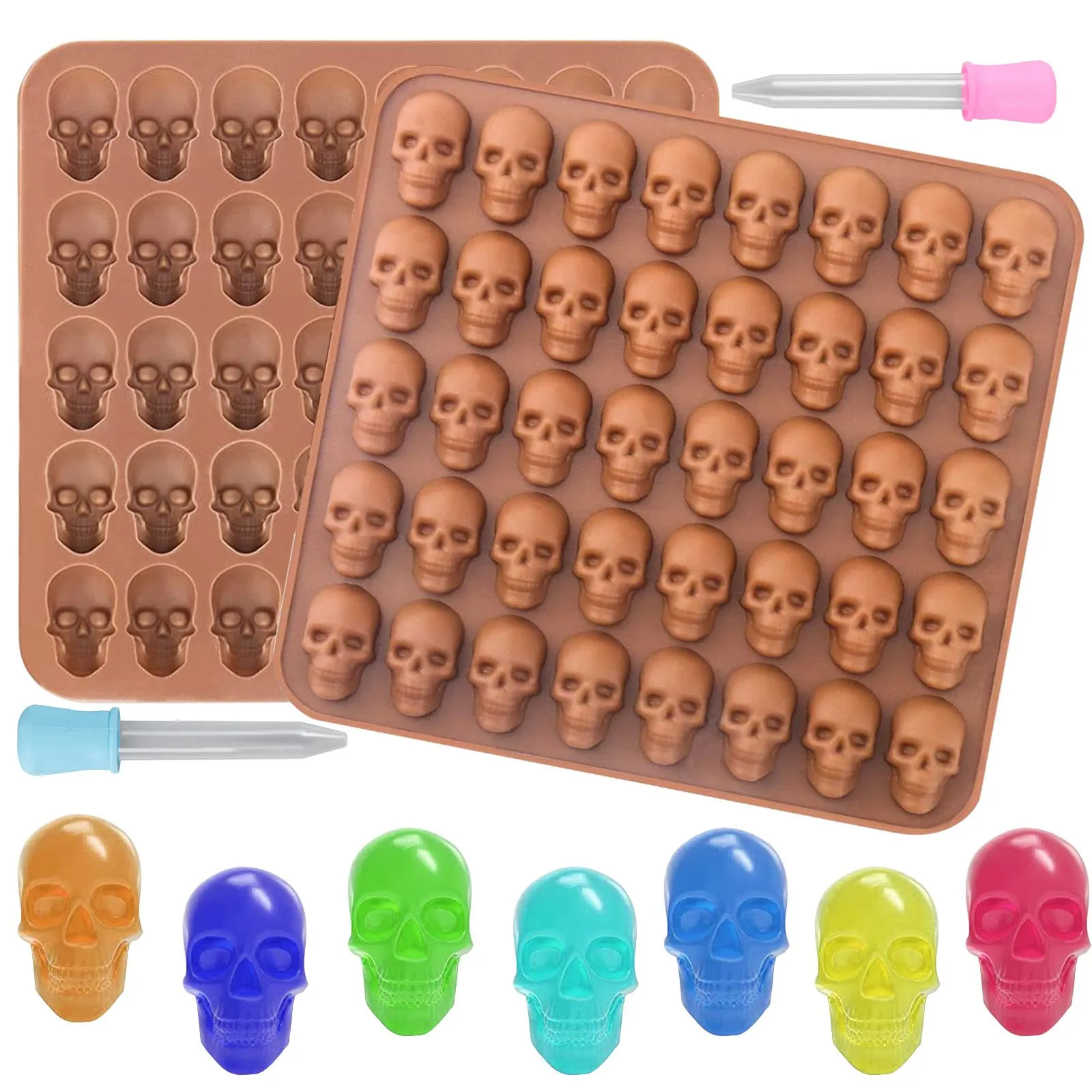 2 moldes de silicona para caramelos de calavera de gomitas, mini moldes de calavera 3D, moldes 2 moldes de silicona para caramelos de calavera de gomitas, mini moldes de calavera 3D, moldes