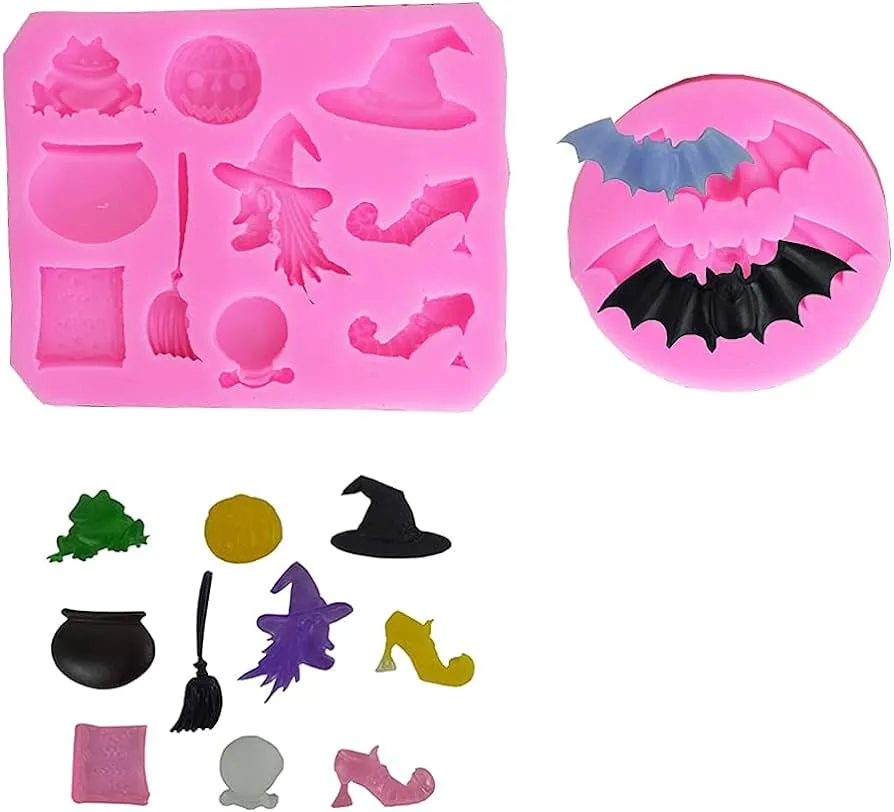 2 moldes de silicona para fondant con forma de bruja y murciélago, para decoración de pasteles, chocolate, arcilla polimérica, molde para galletas, decoración de pasteles, jabón, cera, proyectos de manualidades : Amazon.com.mx: 2 moldes de silicona para fondant con forma de bruja y murciélago, para decoración de pasteles, chocolate, arcilla polimérica, molde para galletas, decoración de pasteles, jabón, cera, proyectos de manualidades : Amazon.com.mx: