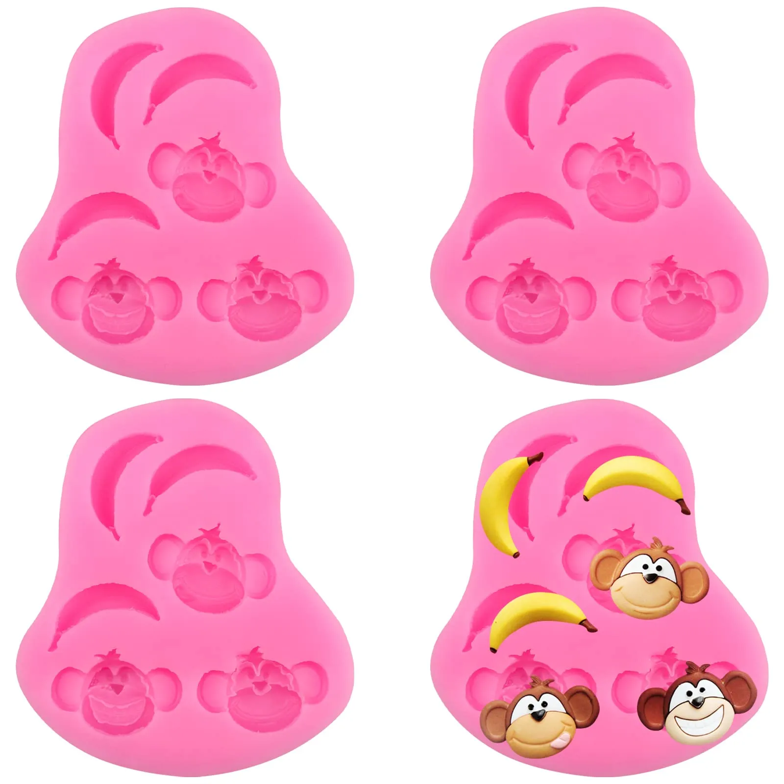 4 moldes de silicona con forma de mono y plátano, moldes creativos para tartas con forma 4 moldes de silicona con forma de mono y plátano, moldes creativos para tartas con forma