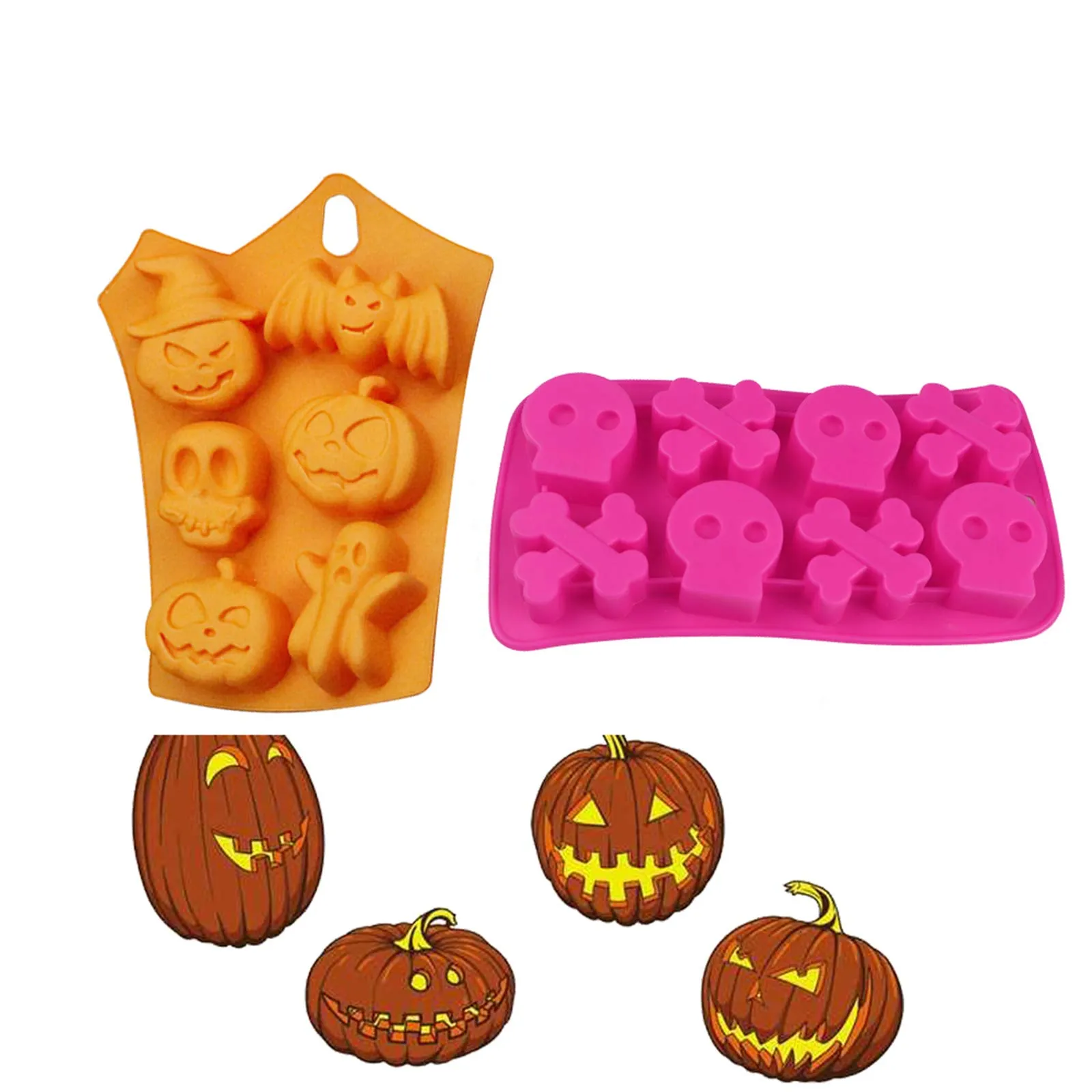 2 moldes de silicona para hornear de Halloween, 6 cavidades, molde de silicona de murciélago, calabaza, 2 moldes de silicona para hornear de Halloween, 6 cavidades, molde de silicona de murciélago, calabaza,