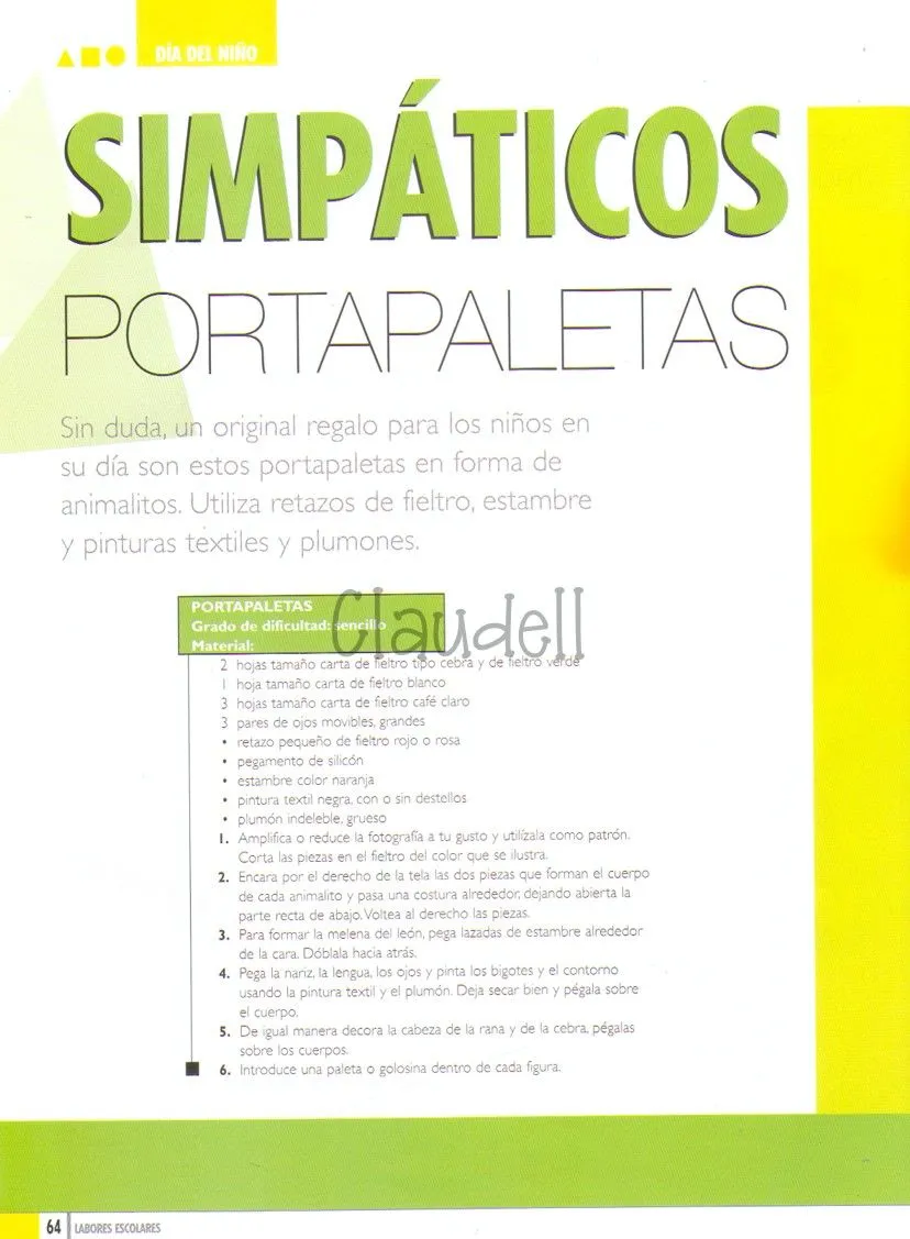 Moldes para Todo: = Simpáticos portapaletas = Moldes para Todo: = Simpáticos portapaletas =