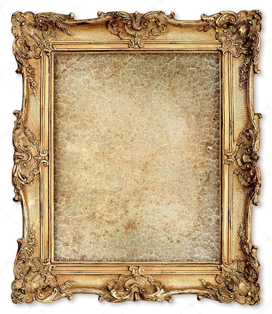 moldura dourada com tela rachada vazia para sua foto — Foto Stock ...
