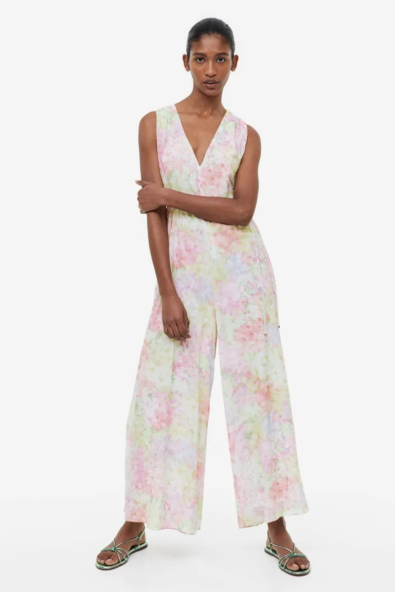 Mono de crepé - Rosa/Floreado - Ladies | H&M MX Mono de crepé - Rosa/Floreado - Ladies | H&M MX